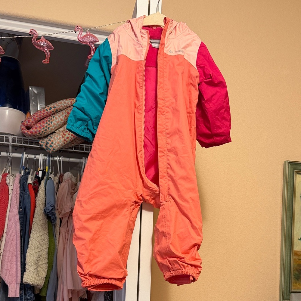Columbia Pink and Teal rain/windbreaker suit